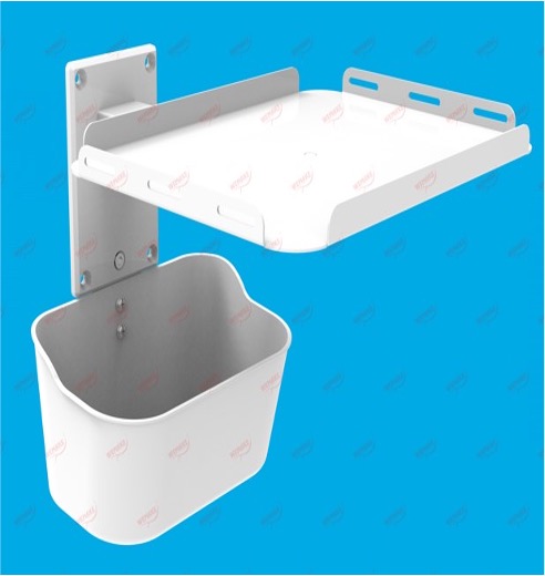 Fixed Universal Monitor Stand with Basket Fixed Universal Monitor Stand with Basket, white wall-mounted design