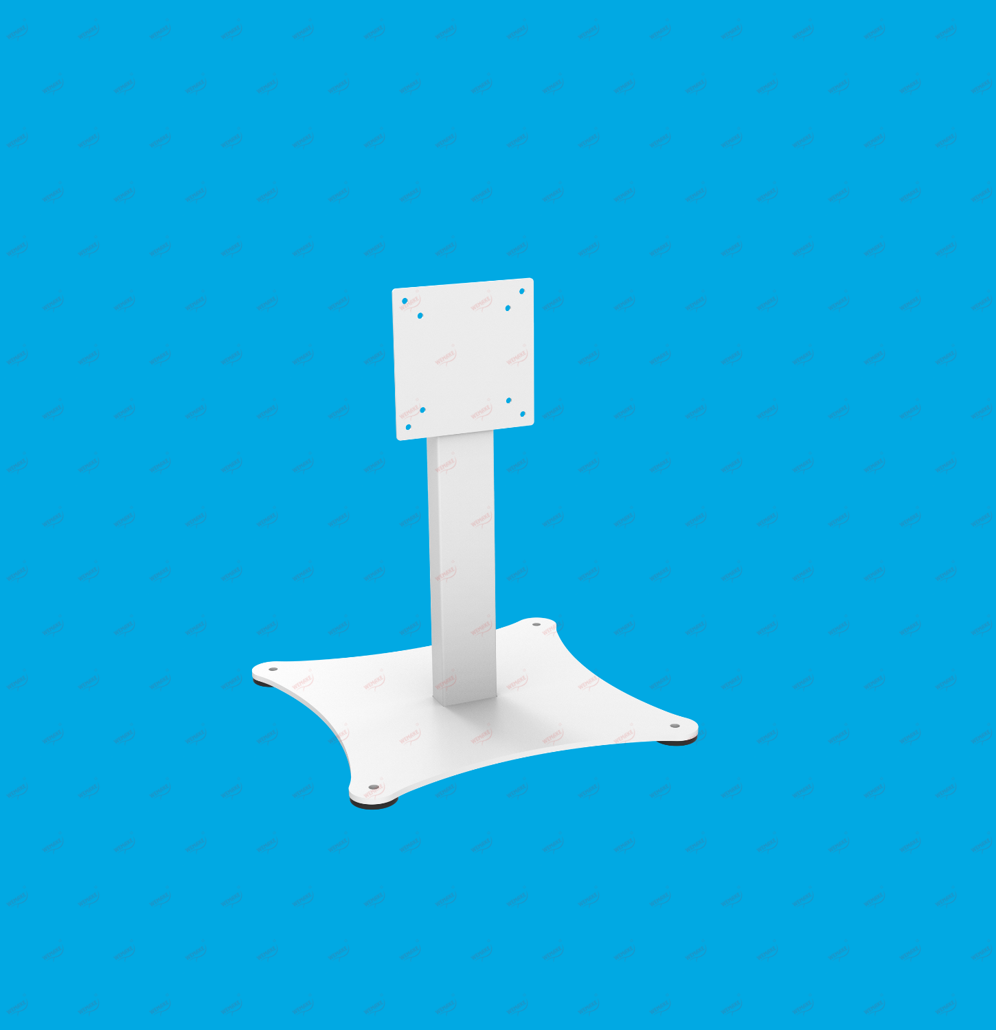 White Monitor Stand with rectangular base and vertical mounting bracket